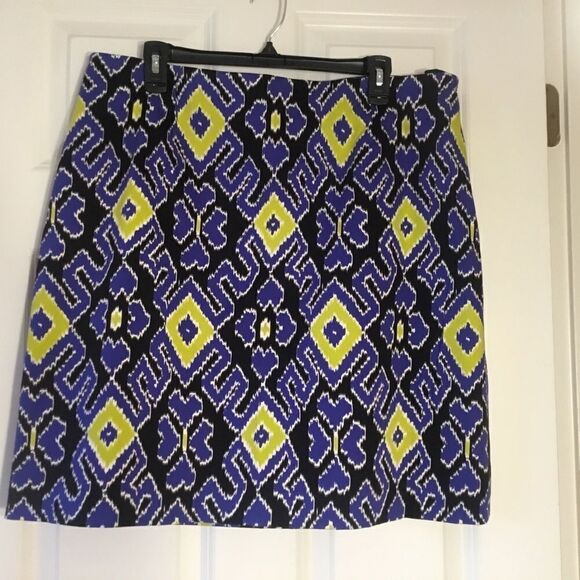 Doncaster Brand Women’s Size 16 Skirt IKAT print in Navy Lime Green and Black. - Picture 1 of 10